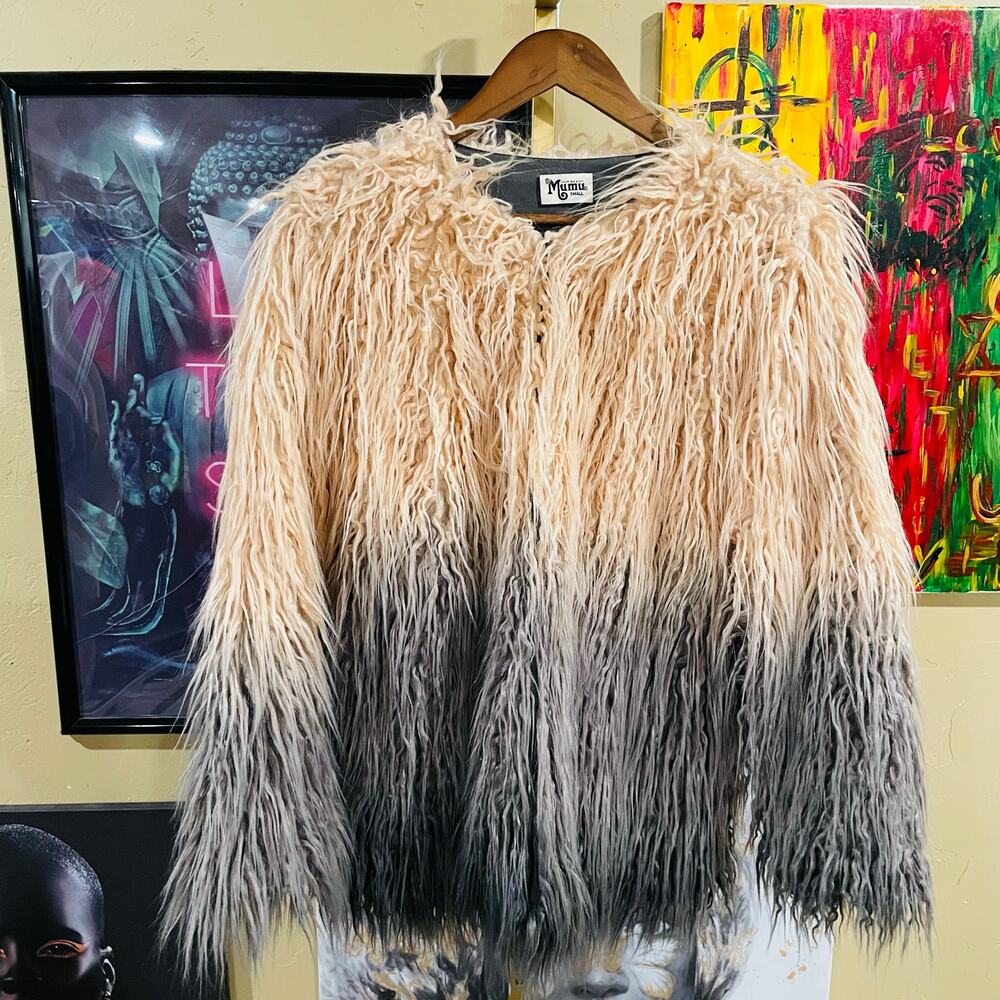 Y2K Mumu Shaggy Goth Faux Fur Ombre Miss Tiffy Boho Jacket Medium